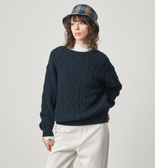 STEVEN ALAN「＜Steven Alan＞コットン ケーブル ニット」|ニット・セーター|NAVY