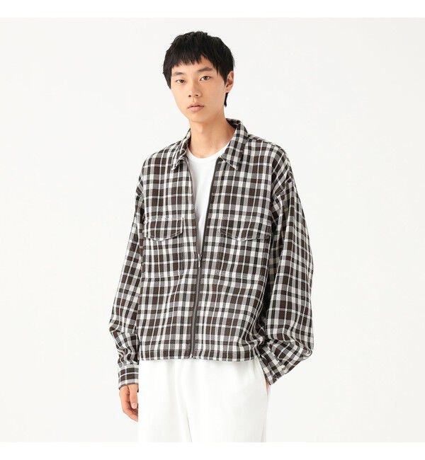 BEAMS「ワイドショートフィット メッシュ ジップアップ シャツ」|シャツ・ブラウス|