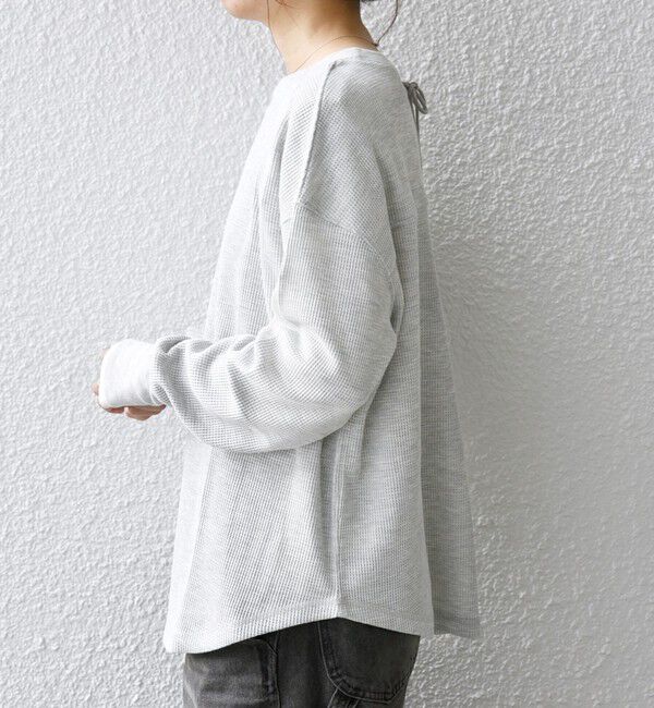 SHIPS any「SHIPS any:〈洗濯機可能〉ワッフル  レースアップ ラウンドヘム プルオーバー」|Tシャツ・カットソー|