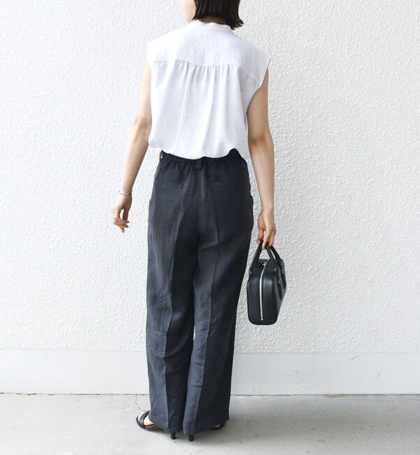 SHIPS for women「〈手洗い可能〉麻混 フロント フリル フレンチスリーブ ブラウス」|シャツ・ブラウス|