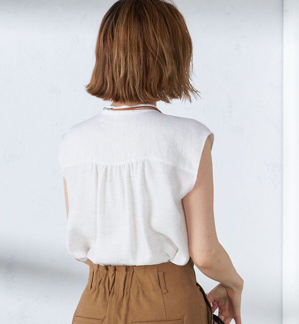 SHIPS for women「〈手洗い可能〉麻混 フロント フリル フレンチスリーブ ブラウス」|シャツ・ブラウス|