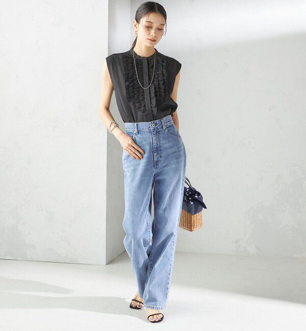 SHIPS for women「〈手洗い可能〉麻混 フロント フリル フレンチスリーブ ブラウス」|シャツ・ブラウス|