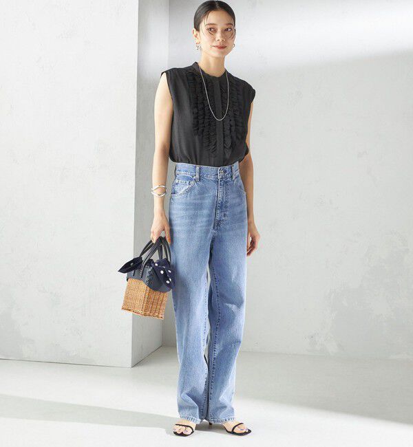 SHIPS for women「〈手洗い可能〉麻混 フロント フリル フレンチスリーブ ブラウス」|シャツ・ブラウス|