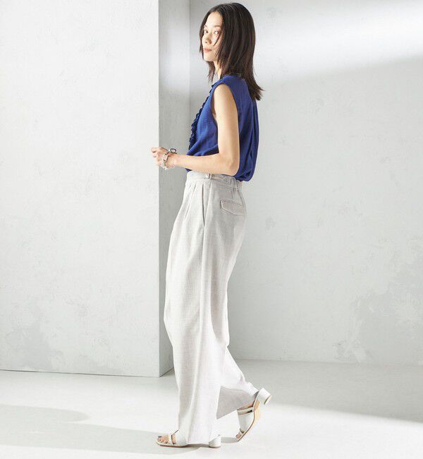 SHIPS for women「〈手洗い可能〉麻混 フロント フリル フレンチスリーブ ブラウス」|シャツ・ブラウス|