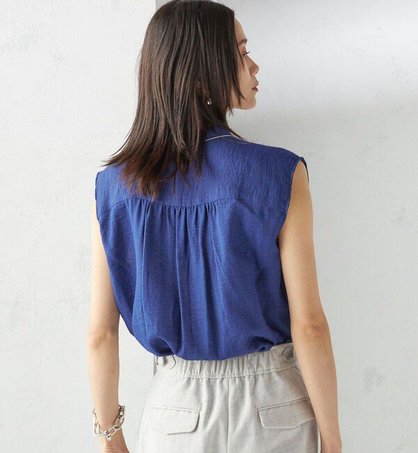 SHIPS for women「〈手洗い可能〉麻混 フロント フリル フレンチスリーブ ブラウス」|シャツ・ブラウス|