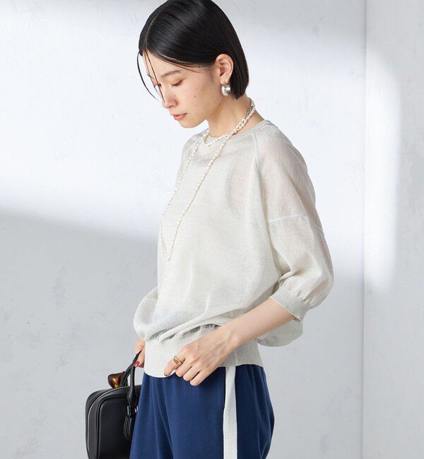 SHIPS for women「〈手洗い可能〉シアー ラメ 半袖 サマー ニット」|ニット・セーター|