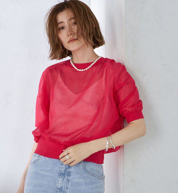 SHIPS for women「〈手洗い可能〉シアー ラメ 半袖 サマー ニット」|ニット・セーター|