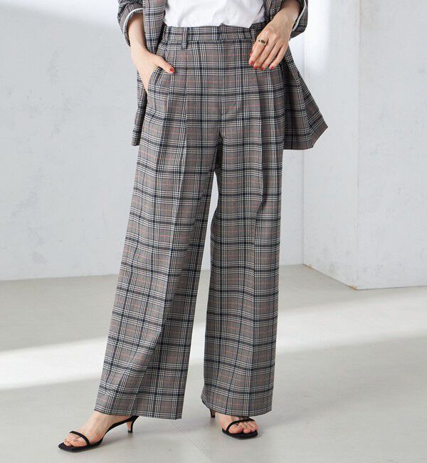 SHIPS for women「〈手洗い可能〉ウール混 チェック タック ワイド パンツ」|その他|