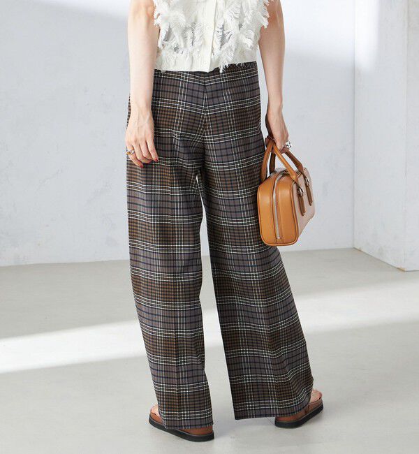 SHIPS for women「〈手洗い可能〉ウール混 チェック タック ワイド パンツ」|その他|