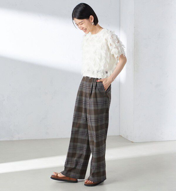 SHIPS for women「〈手洗い可能〉ウール混 チェック タック ワイド パンツ」|その他|