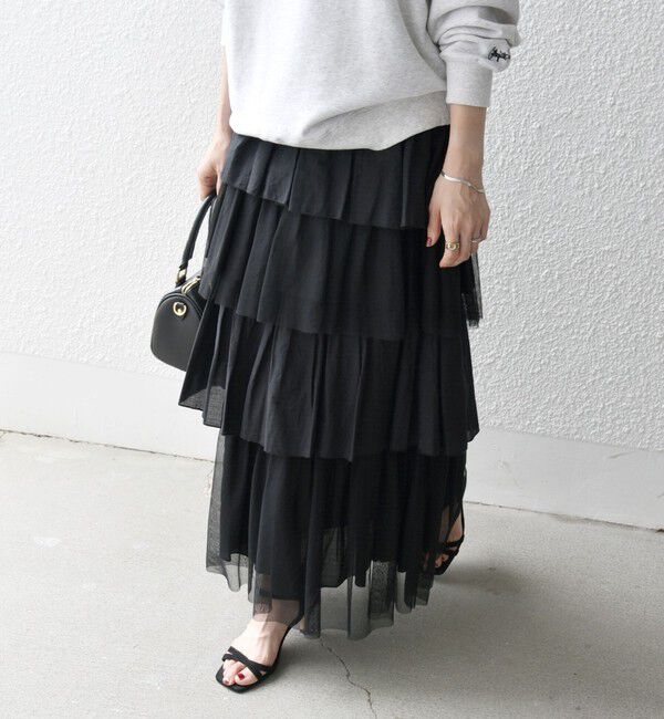 SHIPS any「SHIPS any:〈手洗い可能〉チュール  ティアード ロング スカート」|スカート|