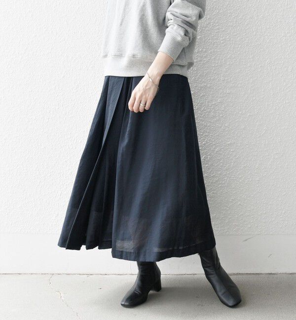 SHIPS any「SHIPS any:〈手洗い可能〉ヴィンテージサテン ランダムタック フレア スカート」|スカート|