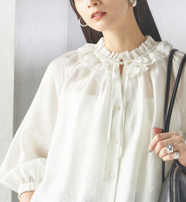 SHIPS for women「〈手洗い可能〉シルク混 シアー フリル ネック ギャザー ブラウス」|シャツ・ブラウス|