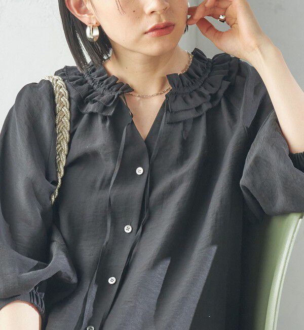 SHIPS for women「〈手洗い可能〉シルク混 シアー フリル ネック ギャザー ブラウス」|シャツ・ブラウス|