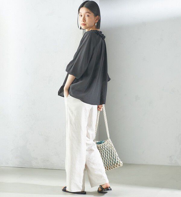 SHIPS for women「〈手洗い可能〉シルク混 シアー フリル ネック ギャザー ブラウス」|シャツ・ブラウス|