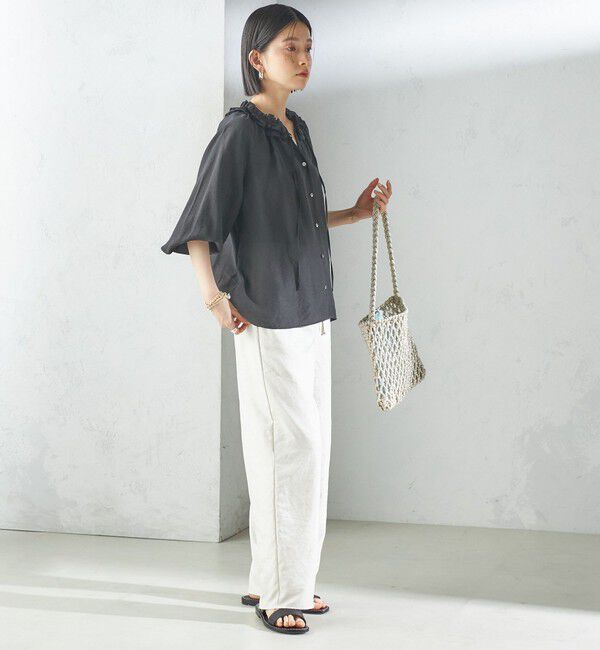 SHIPS for women「〈手洗い可能〉シルク混 シアー フリル ネック ギャザー ブラウス」|シャツ・ブラウス|