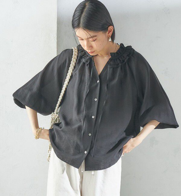 SHIPS for women「〈手洗い可能〉シルク混 シアー フリル ネック ギャザー ブラウス」|シャツ・ブラウス|