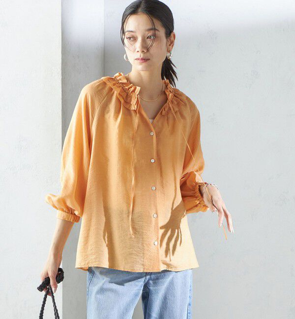 SHIPS for women「〈手洗い可能〉シルク混 シアー フリル ネック ギャザー ブラウス」|シャツ・ブラウス|