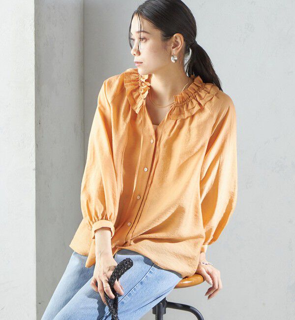 SHIPS for women「〈手洗い可能〉シルク混 シアー フリル ネック ギャザー ブラウス」|シャツ・ブラウス|