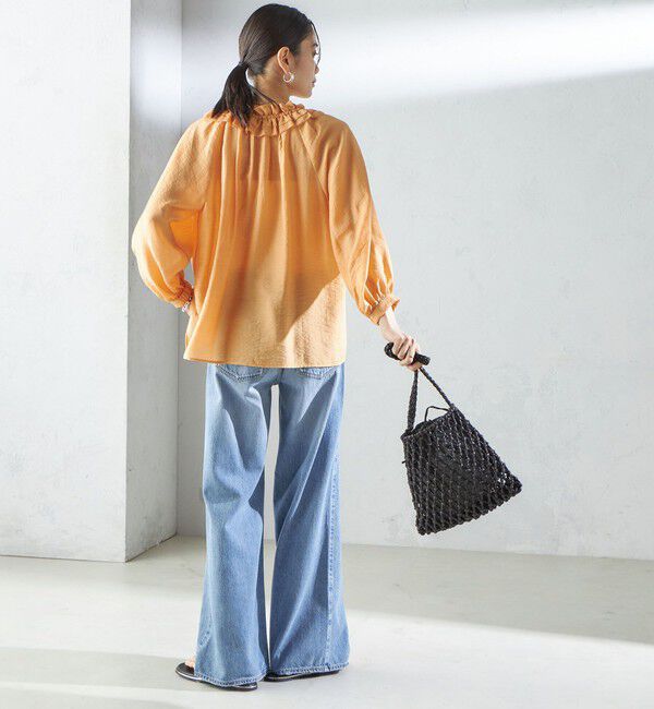 SHIPS for women「〈手洗い可能〉シルク混 シアー フリル ネック ギャザー ブラウス」|シャツ・ブラウス|