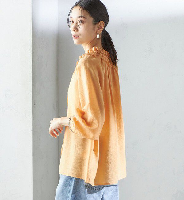SHIPS for women「〈手洗い可能〉シルク混 シアー フリル ネック ギャザー ブラウス」|シャツ・ブラウス|