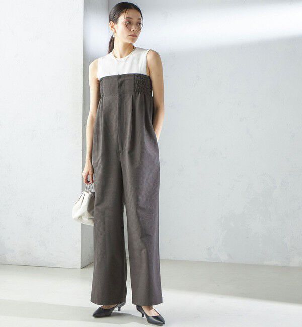 SHIPS for women「【SHIPS別注】APUPIL:〈洗濯機可能〉ギンガム チェック ベアトップ オールインワン」|オールインワン|ブラック