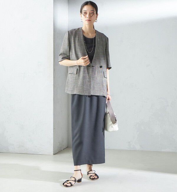 SHIPS for women「〈手洗い可能〉カラミ ノーラペル 半袖 ジャケット」|ノーカラージャケット|