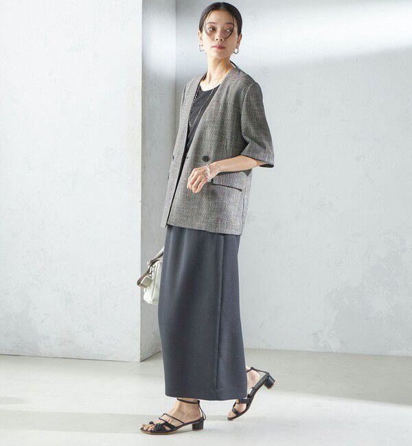 SHIPS for women「〈手洗い可能〉カラミ ノーラペル 半袖 ジャケット」|ノーカラージャケット|