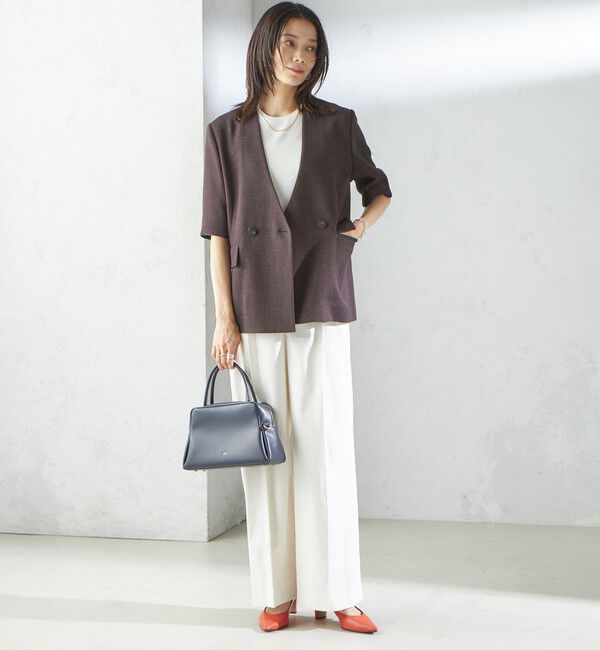 SHIPS for women「〈手洗い可能〉カラミ ノーラペル 半袖 ジャケット」|ノーカラージャケット|