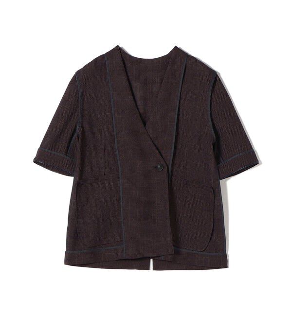 SHIPS for women「〈手洗い可能〉カラミ ノーラペル 半袖 ジャケット」|ノーカラージャケット|