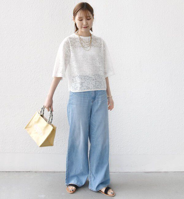 SHIPS for women「〈手洗い可能〉オーガニック コットン レース ショート スリーブ プルオーバー」|Tシャツ・カットソー|