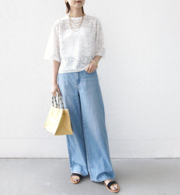 SHIPS for women「〈手洗い可能〉オーガニック コットン レース ショート スリーブ プルオーバー」|Tシャツ・カットソー|