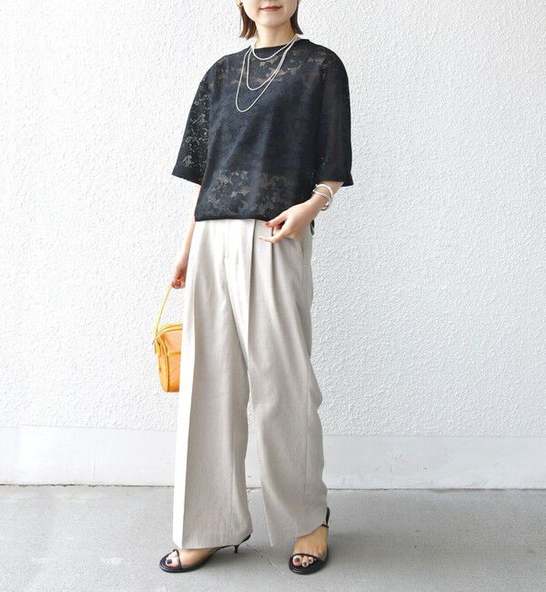 SHIPS for women「〈手洗い可能〉オーガニック コットン レース ショート スリーブ プルオーバー」|Tシャツ・カットソー|