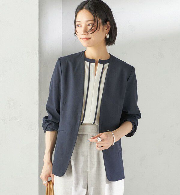 SHIPS for women「〈手洗い可能〉FUNCTIONAL カラーレス ジャケット（セットアップ対応）」|ノーカラージャケット|