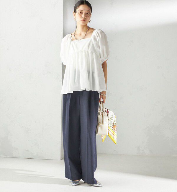 SHIPS for women「〈手洗い可能〉ストレッチ タフタ ウエスト ギャザー ブラウス」|シャツ・ブラウス|