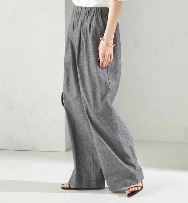 SHIPS for women「〈接触冷感・手洗い可能〉麻混 シャンブレー ウエスト ゴム ワイド パンツ」|その他|