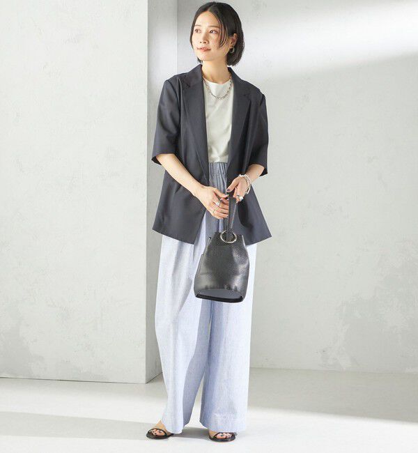 SHIPS for women「〈接触冷感・手洗い可能〉麻混 シャンブレー ウエスト ゴム ワイド パンツ」|その他|