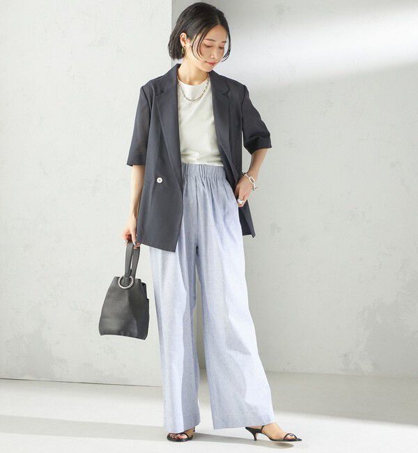 SHIPS for women「〈接触冷感・手洗い可能〉麻混 シャンブレー ウエスト ゴム ワイド パンツ」|その他|