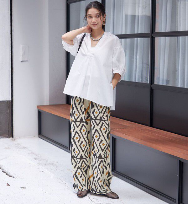 SHIPS for women「〈接触冷感 / 撥水加工〉TEX BRID(R)タフタ スキッパー 5分袖 ブラウス」|シャツ・ブラウス|