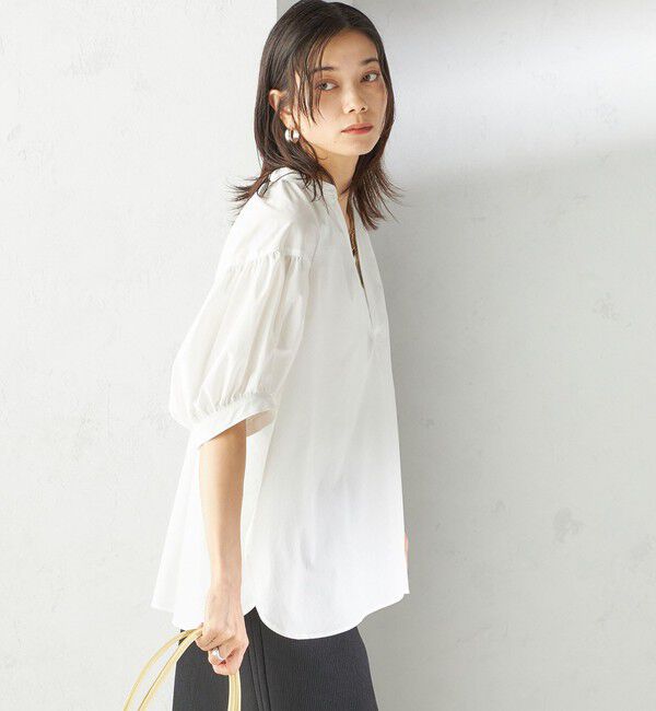 SHIPS for women「〈接触冷感 / 撥水加工〉TEX BRID(R)タフタ スキッパー 5分袖 ブラウス」|シャツ・ブラウス|