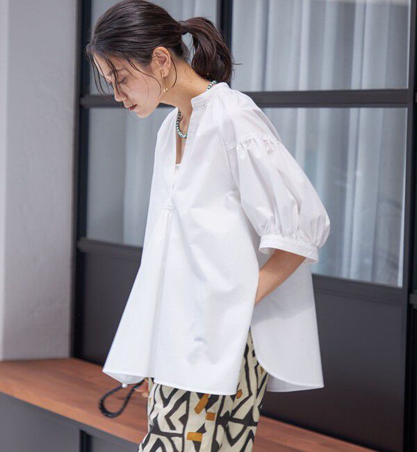 SHIPS for women「〈接触冷感 / 撥水加工〉TEX BRID(R)タフタ スキッパー 5分袖 ブラウス」|シャツ・ブラウス|