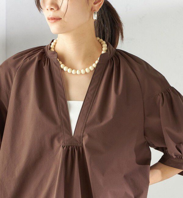 SHIPS for women「〈接触冷感 / 撥水加工〉TEX BRID(R)タフタ スキッパー 5分袖 ブラウス」|シャツ・ブラウス|