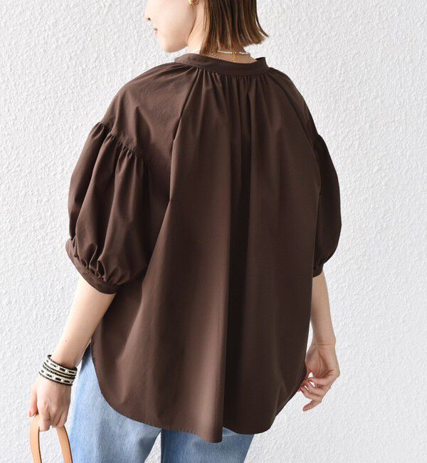 SHIPS for women「〈接触冷感 / 撥水加工〉TEX BRID(R)タフタ スキッパー 5分袖 ブラウス」|シャツ・ブラウス|