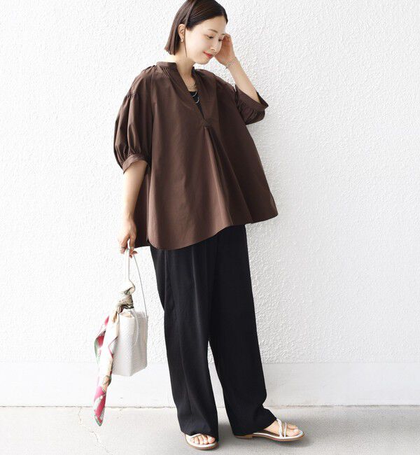 SHIPS for women「〈接触冷感 / 撥水加工〉TEX BRID(R)タフタ スキッパー 5分袖 ブラウス」|シャツ・ブラウス|