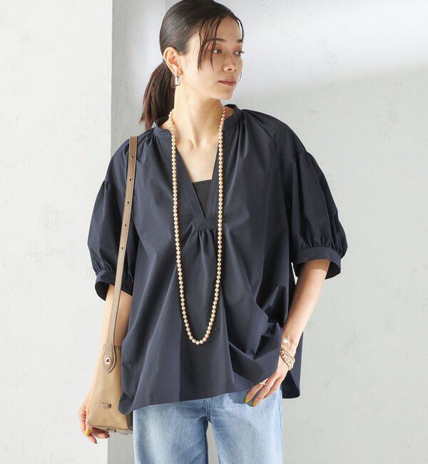 SHIPS for women「〈接触冷感 / 撥水加工〉TEX BRID(R)タフタ スキッパー 5分袖 ブラウス」|シャツ・ブラウス|