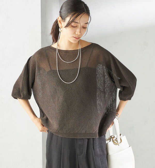 SHIPS for women「〈手洗い可能〉ペーパー パフ スリーブ 半袖 ニット」|ニット・セーター|