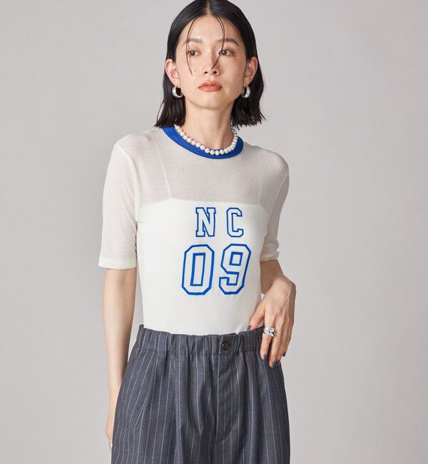 SHIPS for women「SHIPS NINE CASE:シアー ロゴ リンガー TEE」|Tシャツ・カットソー|