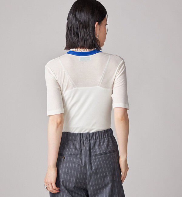 SHIPS for women「SHIPS NINE CASE:シアー ロゴ リンガー TEE」|Tシャツ・カットソー|