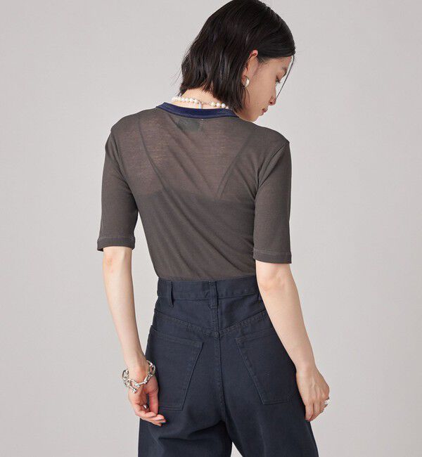 SHIPS for women「SHIPS NINE CASE:シアー ロゴ リンガー TEE」|Tシャツ・カットソー|