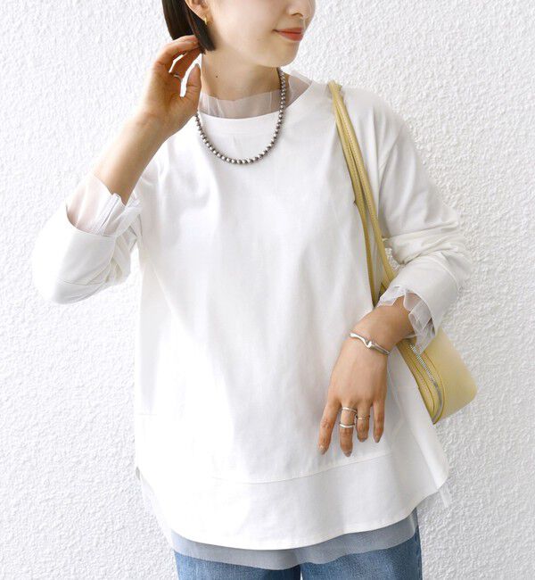 SHIPS for women「【WEB限定】チュール コンビ ラウンド カットソー」|Tシャツ・カットソー|オフホワイト